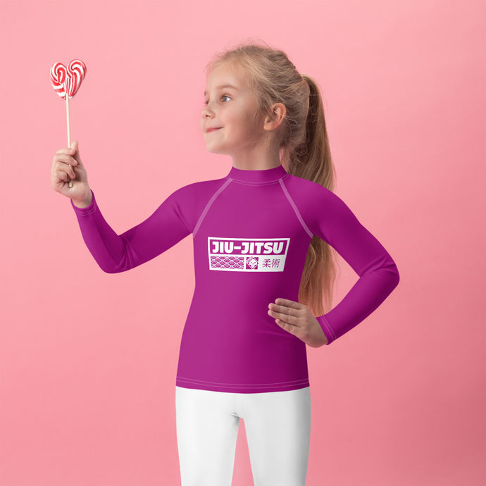 Kid's Girls Long Sleeve BJJ Rash Guard Jiu-Jitsu 014 - Fresh Eggplant Exclusive Girls Jiu-Jitsu Kids Long Sleeve Rash Guard