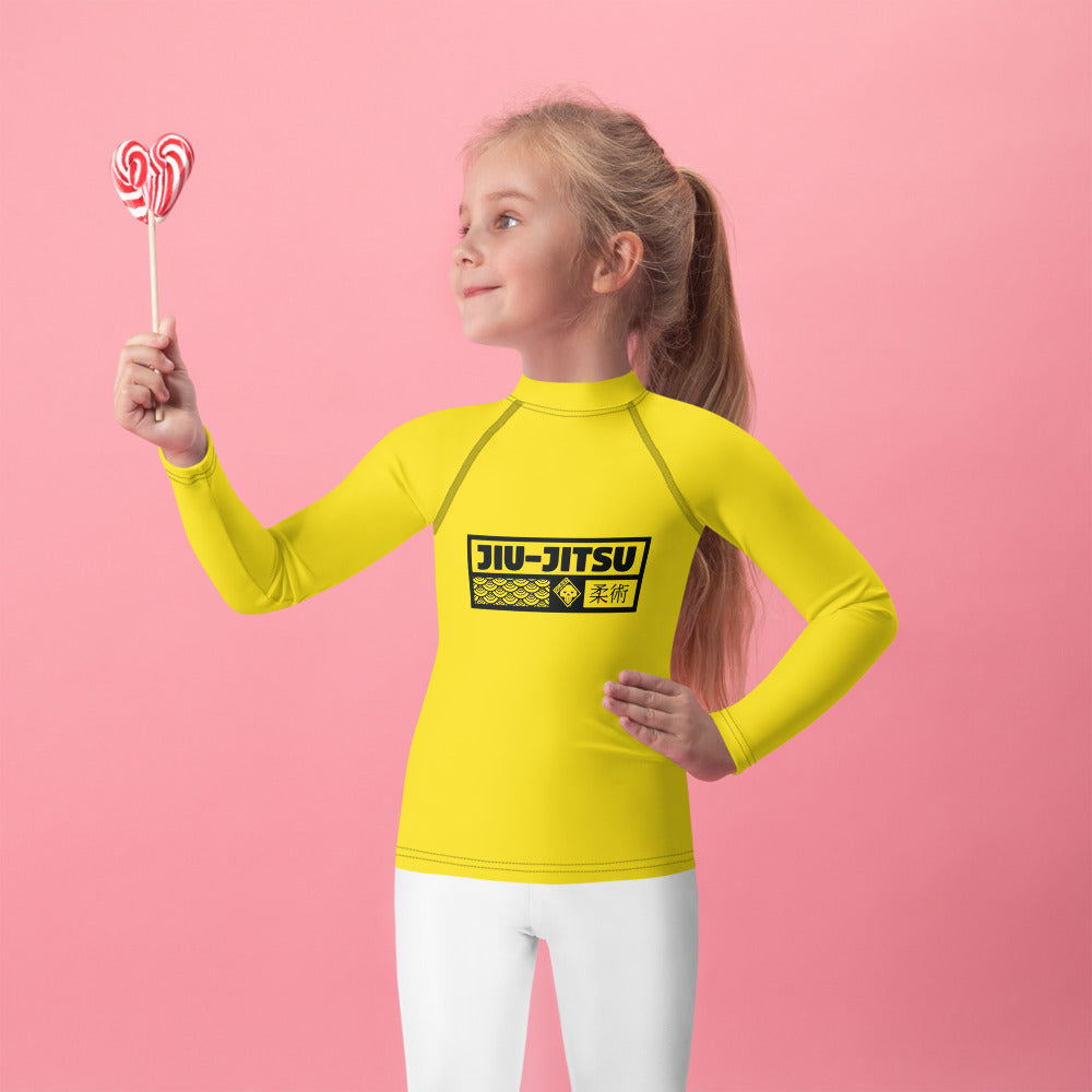 Kid's Girls Long Sleeve BJJ Rash Guard Jiu-Jitsu 017 - Golden Sun Exclusive Girls Jiu-Jitsu Kids Long Sleeve Rash Guard