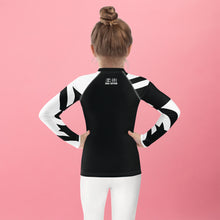 Kid's Girl's Long Sleeve Classic Jiu-Jitsu Rash Guard - Houndstooth 001 Noir