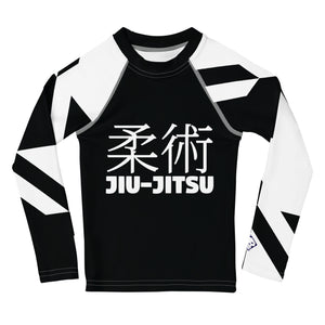 Kid's Girl's Long Sleeve Classic Jiu-Jitsu Rash Guard - Houndstooth 001 Noir