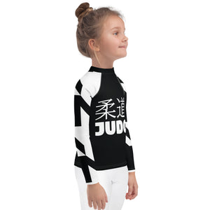 Kid's Girl's Long Sleeve Classic Judo Rash Guard - Houndstooth 001 Noir