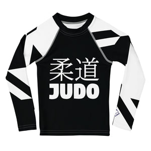 Kid's Girl's Long Sleeve Classic Judo Rash Guard - Houndstooth 001 Noir