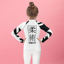 Kid's Girl's Long Sleeve Jiu-Jitsu Rash Guard - Houndstooth 001 Blanc