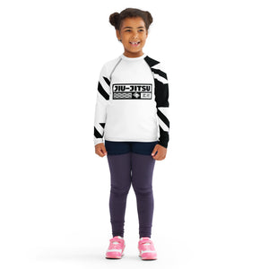 Kid's Girl's Long Sleeve Jiu-Jitsu Rash Guard - Houndstooth 001 Blanc