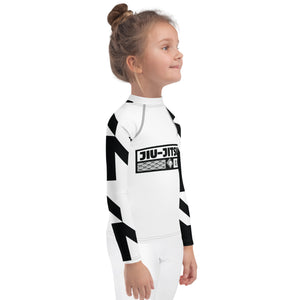 Kid's Girl's Long Sleeve Jiu-Jitsu Rash Guard - Houndstooth 001 Blanc