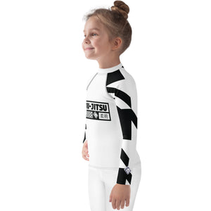 Kid's Girl's Long Sleeve Jiu-Jitsu Rash Guard - Houndstooth 001 Blanc