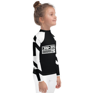 Kid's Girl's Long Sleeve Jiu-Jitsu Rash Guard - Houndstooth 001 Noir