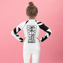 Kid's Girl's Long Sleeve Judo Rash Guard - Houndstooth 001 Blanc