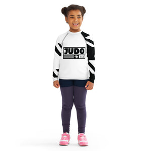 Kid's Girl's Long Sleeve Judo Rash Guard - Houndstooth 001 Blanc