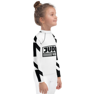 Kid's Girl's Long Sleeve Judo Rash Guard - Houndstooth 001 Blanc