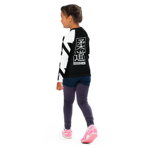 Kid's Girl's Long Sleeve Judo Rash Guard - Houndstooth 001 Noir