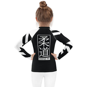 Kid's Girl's Long Sleeve Judo Rash Guard - Houndstooth 001 Noir