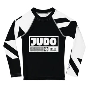 Kid's Girl's Long Sleeve Judo Rash Guard - Houndstooth 001 Noir