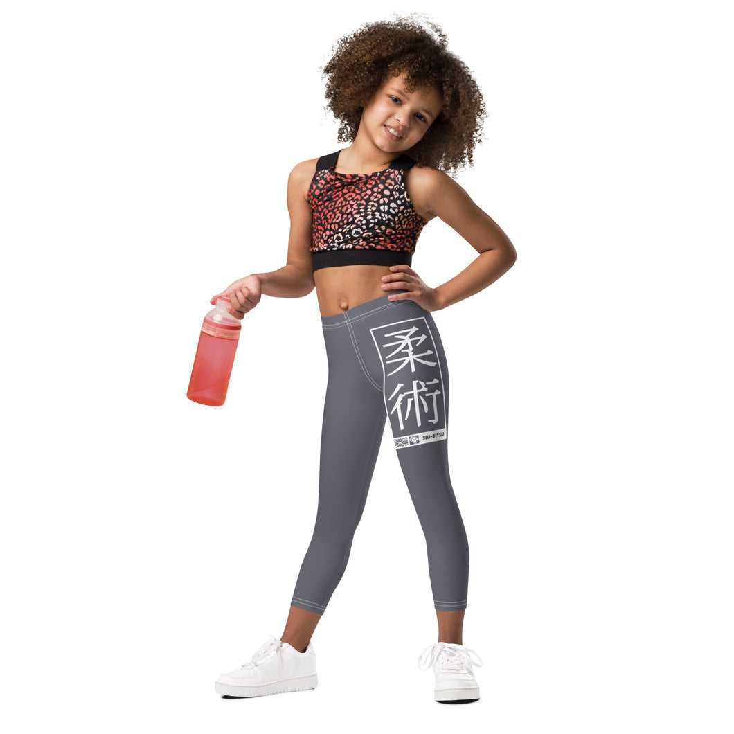 Kid's Girls Yoga Pants Workout Leggings Jiu-Jitsu 019 - Charcoal Exclusive Girls Jiu-Jitsu Kids Leggings