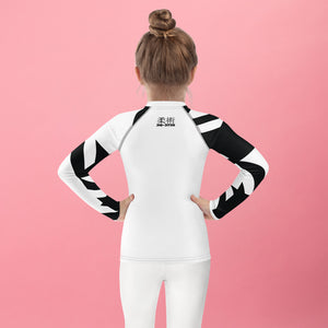 Kid's Long Sleeve Classic Jiu-Jitsu Rash Guard - Houndstooth 001 Blanc