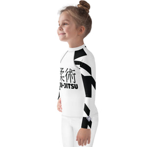 Kid's Long Sleeve Classic Jiu-Jitsu Rash Guard - Houndstooth 001 Blanc