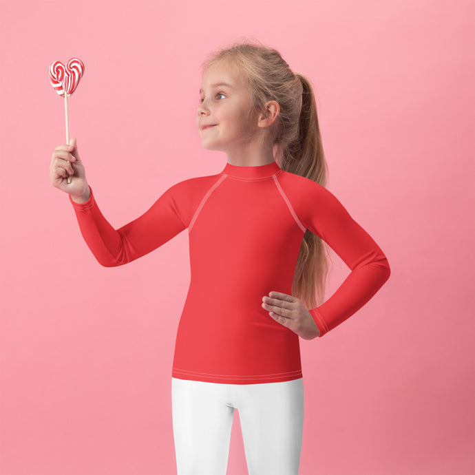 Little Fashionista: Girls' Long Sleeve Solid Color Rash Guards - Scarlet Exclusive Girls Kids Long Sleeve Rash Guard Solid Color Swimwear