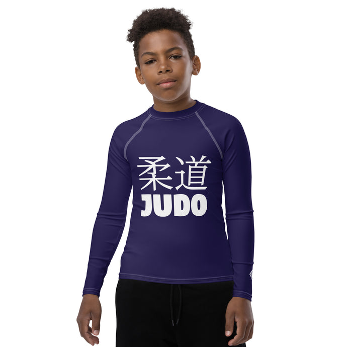 Boys Long Sleeve Judo Rash Guard – Youth Compression Training Shirt - Midnight Blue