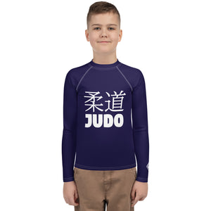 Boys Long Sleeve Judo Rash Guard – Youth Compression Training Shirt - Midnight Blue