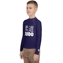 Boys Long Sleeve Judo Rash Guard – Youth Compression Training Shirt - Midnight Blue