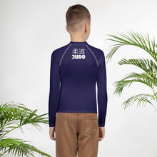 Boys Long Sleeve Judo Rash Guard – Youth Compression Training Shirt - Midnight Blue