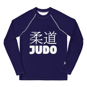 Boys Long Sleeve Judo Rash Guard – Youth Compression Training Shirt - Midnight Blue