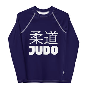 Boys Long Sleeve Judo Rash Guard – Youth Compression Training Shirt - Midnight Blue