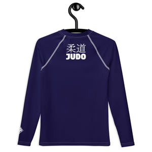 Boys Long Sleeve Judo Rash Guard – Youth Compression Training Shirt - Midnight Blue