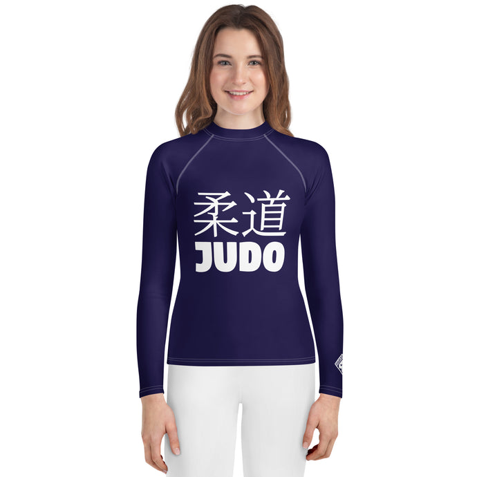 Girls Long Sleeve Judo Rash Guard – Youth Classic Training Gear - Midnight Blue