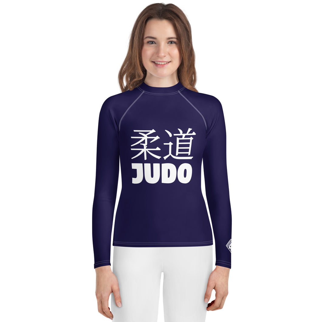 Girls Long Sleeve Judo Rash Guard – Youth Classic Training Gear - Midnight Blue
