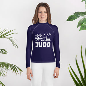 Girls Long Sleeve Judo Rash Guard – Youth Classic Training Gear - Midnight Blue