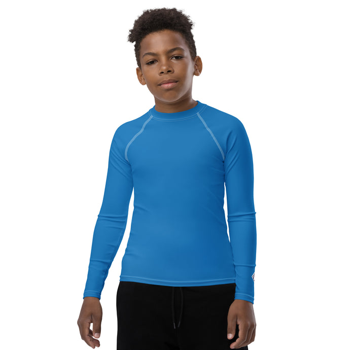Long Sleeve Rash Guard for Boys – Youth Solid Color Compression Fit – Azul