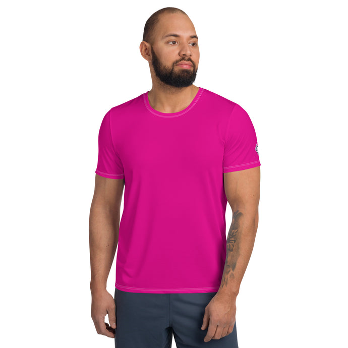 Men's Athletic Short Sleeve Rash Guard - Solid Color Training Gear - Hollywood Cerise