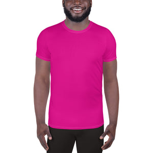 Men's Athletic Short Sleeve Rash Guard - Solid Color Training Gear - Hollywood Cerise