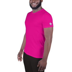 Men's Athletic Short Sleeve Rash Guard - Solid Color Training Gear - Hollywood Cerise