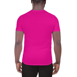 Men's Athletic Short Sleeve Rash Guard - Solid Color Training Gear - Hollywood Cerise