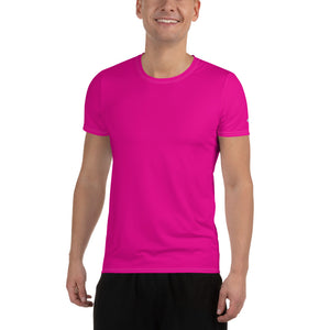 Men's Athletic Short Sleeve Rash Guard - Solid Color Training Gear - Hollywood Cerise