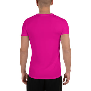 Men's Athletic Short Sleeve Rash Guard - Solid Color Training Gear - Hollywood Cerise