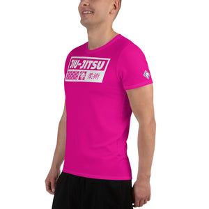 Men's Jiu-Jitsu Training Rash Guard - Short Sleeve Flexible Design - Hollywood Cerise