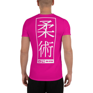 Men's Jiu-Jitsu Training Rash Guard - Short Sleeve Flexible Design - Hollywood Cerise