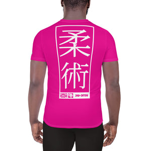 Men's Jiu-Jitsu Training Rash Guard - Short Sleeve Flexible Design - Hollywood Cerise