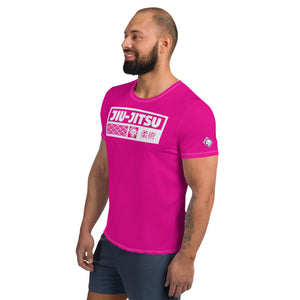 Men's Jiu-Jitsu Training Rash Guard - Short Sleeve Flexible Design - Hollywood Cerise