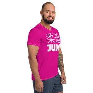 Men's Judo Short Sleeve Rash Guard - Durable and Lightweight - Hollywood Cerise