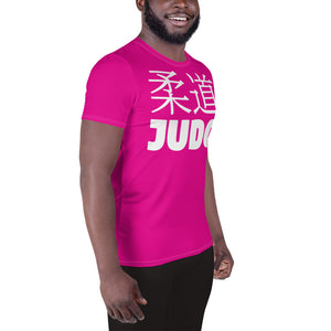 Men's Judo Short Sleeve Rash Guard - Durable and Lightweight - Hollywood Cerise