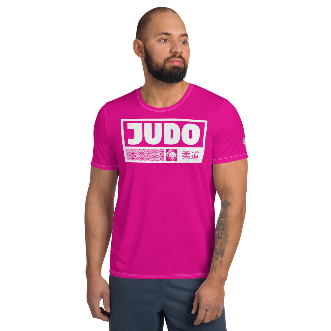 Men's Judo Training Rash Guard - Short Sleeve Performance Wear - Hollywood Cerise