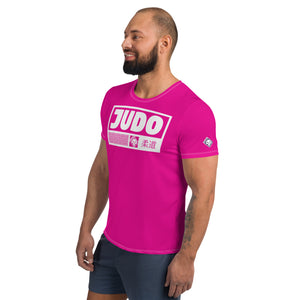 Men's Judo Training Rash Guard - Short Sleeve Performance Wear - Hollywood Cerise