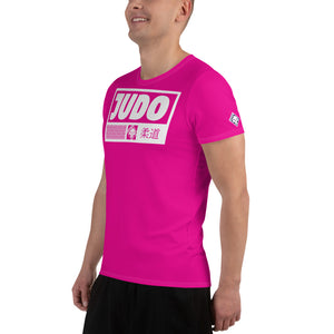 Men's Judo Training Rash Guard - Short Sleeve Performance Wear - Hollywood Cerise