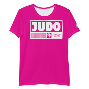 Men's Judo Training Rash Guard - Short Sleeve Performance Wear - Hollywood Cerise