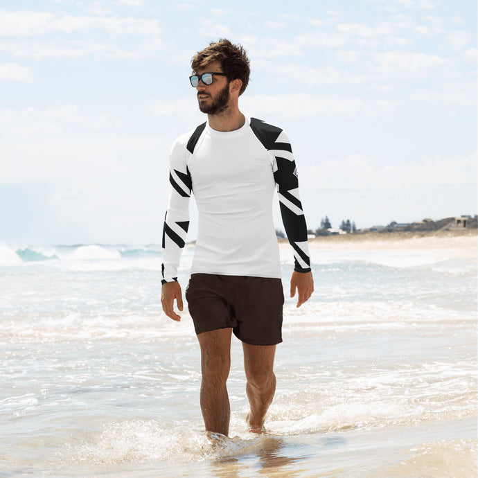 Mens Long Sleeve BJJ Rash Guard - Houndstooth 001 Blanc