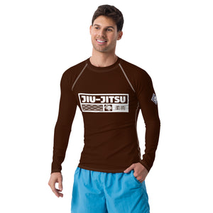 Mens Long Sleeve BJJ Rash Guard - Jiu-Jitsu 007 - Chocolate BJJ Exclusive Jiu-Jitsu Long Sleeve Mens Rash Guard